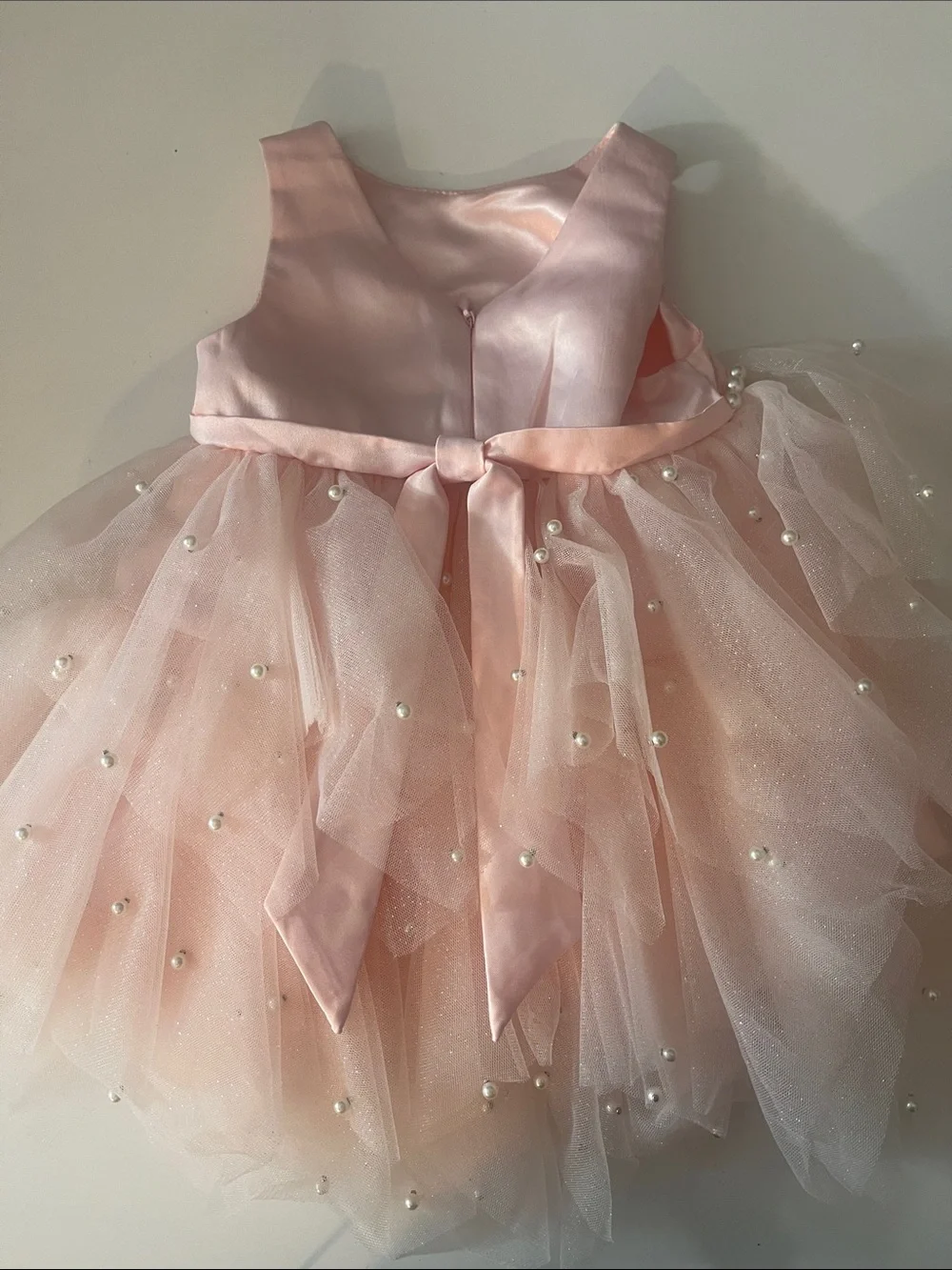 American Princess Light Pink Pearl-Embellished Tulle Party Dress with Bow